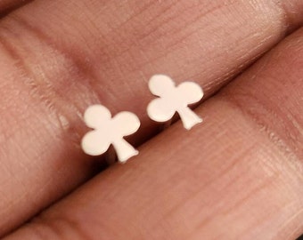 Clovers stud earrings, clovers, cartilage earrings, Sterling silver, tragus, Playing cards earrings, gift for him/her, Kids earrings, 925