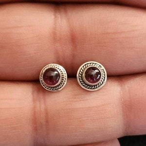 Garnet stud earrings, cartilage earrings, Sterling silver, tragus, stone earrings, gift for her, tiny earrings, dainty earrings,