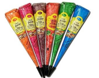 12 color henna cones, (2cones of each colour), color tattoo kit, Temporary body Ink, Hina, Mehendi Mehandi, Art, DIY, Party Tattoos