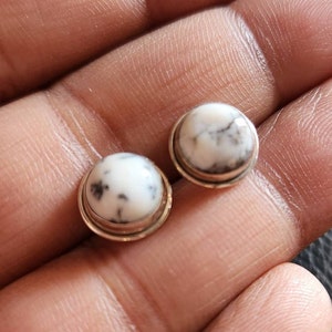 Dendrite Opal stud earrings, 8mm dia earrings, Sterling silver, stone earrings, gift for her, silver earrings, 925