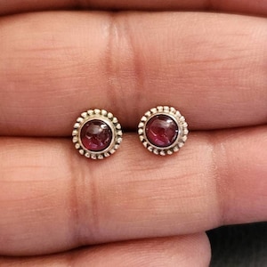 Garnet stud earrings, cartilage earrings, Sterling silver, tragus, stone earrings, gift for her, tiny earrings, dainty earrings,