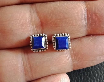 Lapis Lazuli stud earrings, Faceted Lapis, cartilage earrings, Sterling silver, stone earrings, gift for her, Blue earrings, 925,