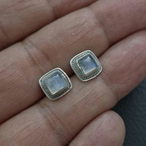 Moonstone stud earrings, Faceted Rainbow Moonstone, cartilage earrings, Sterling silver, stone earrings, gift for her, Blue Fire, 925