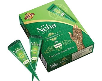 12 henna cones, Fresh and Handmade extra dark Mehandi, Temporary body Ink, Hina, Mehendi Mehandi, Art, DIY, Party Tattoos, henna kit Neha