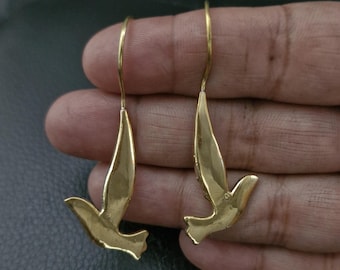 Dove Earrings in Polished Brass