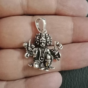 Hanuman pendant, Sterling Silver, Panchmukhi Hanuman Pendant, Five face Hanuman Pendant, Sankat Mochan Hanuman, Hindu God Pendant, Rama