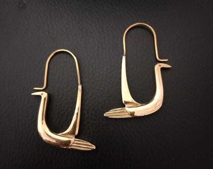 Swan Earrings made with Polished Brass, Silver Swan Earrings, gift for her, Birthday Gift, animal lover