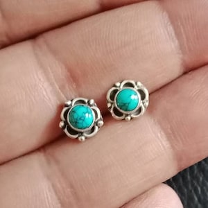 Turquoise stud earrings, flower earrings, Floral Stud Earrings, cartilage earrings, Sterling silver, tragus, stone earrings, gift for her