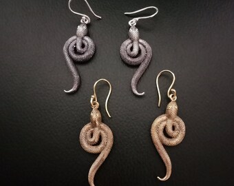 Snake Earrings, Brass Earrings, reptile earrings, snake jewelry, reptilian jewelry, gift for her, Coiled Snake Earrings, Serpent earrings