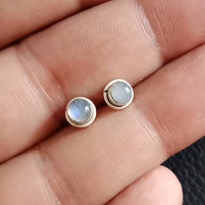 Moonstone stud earrings, Rainbow Moonstone, cartilage earrings, Sterling silver, stone earrings, gift for her, Blue Fire, 925