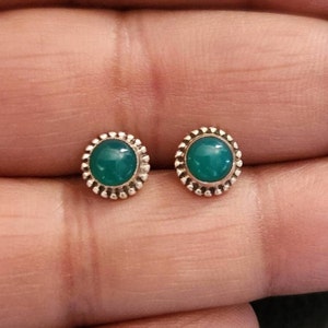 Green onyx stud earrings, cartilage earrings, Sterling silver, tragus, stone earrings, gift for her