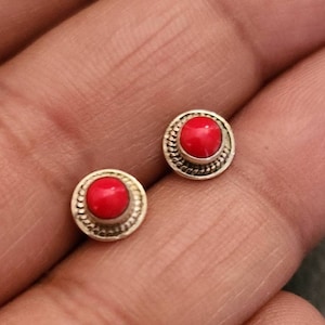 Coral stud earrings, cartilage earrings, Sterling silver, tragus, stone earrings, gift for her
