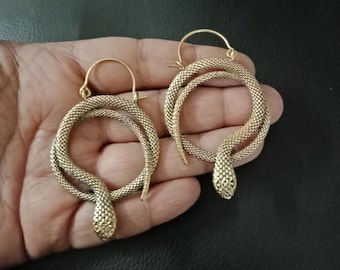 Snake Earrings, Brass Earrings, reptile earrings, snake jewelry, reptilian jewelry, gift for her, serpent earrings