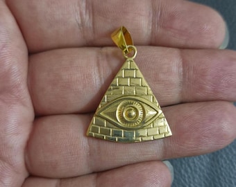 Illuminati Jewelry pendant, Pyramid  Pendant, Polished Brass Pendant, Eye of Providence, Evil Eye Pendant, All Seeing Eye pyramid