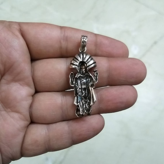 Vishnu Pendant, Sterling Silver Pendant, Sheshnaag, Vishnu Holding Mace,  Krishna, Trinity, Hindu God, Indian Pendant, Sudarshana Chakra