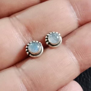 Moonstone stud earrings, Rainbow Moonstone, cartilage earrings, Sterling silver, stone earrings, gift for her, Blue Fire, 925