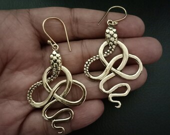 Snake Earrings, Brass Earrings, reptile earrings, snake jewelry, reptilian jewelry, gift for her, Coiled Snake Earrings, Serpent earrings