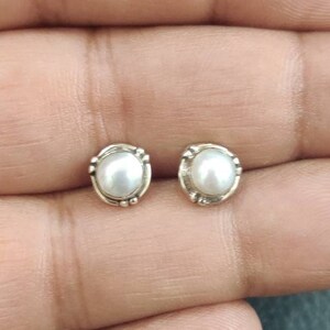 Pearl stud earrings, cartilage earrings, Sterling silver, tragus, stone earrings, gift for her