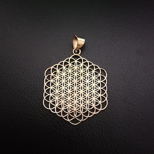 Sacred Geometry pendant, Flower of life pendant, Seed of life , Polished Brass