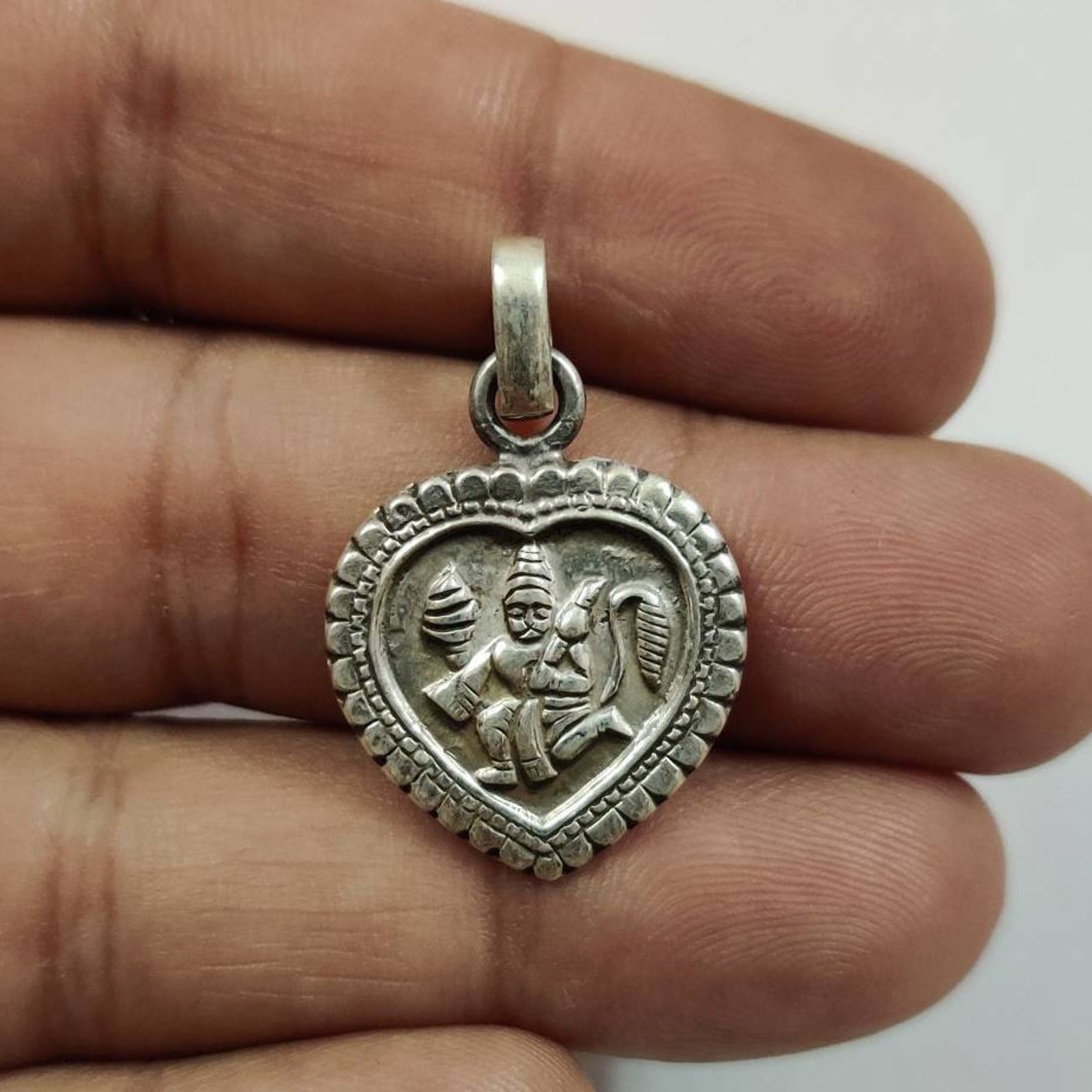 Hanuman Pendant Sterling Silver Hindu God Amulet Rama Etsy