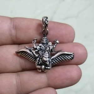 Vishnu Pendant, Vishnu on Garuda Pendant, Sterling Silver, Indian amulet pendant, Sudarshan Chakra, Krishna, Protection Amulet, Hindu God