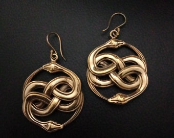 Slangenoorbellen, messing oorbellen, reptielenoorbellen, slangensieraden, reptiel, cadeau voor haar, slangenoorbellen, verweven slangenoorbellen
