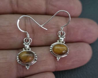 Tiger eye earrings, Sterling silver, Dangle Earrings , stone earrings, gift for her, Birthstone earrings, Gift for her, 925