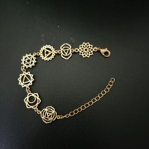 Handmade 7 Chakras Charms Brass Bracelet, Adjustable Length, Gift for Yogi, Sacred Geometry Jewelry, Hindu, Spiritual Jewelry, Buddhism