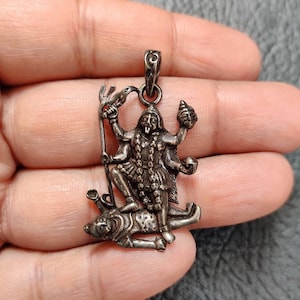 Kali on Shiva Silver pendant, Sterling Silver 925 Hindu Goddess, Maa Durga Chamunda Kaali Aadishakti Yogini Pendant, protection amulet