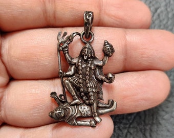 Kali on Shiva Silver pendant, Sterling Silver 925 Hindu Goddess, Maa Durga Chamunda Kaali Aadishakti Yogini Pendant, protection amulet