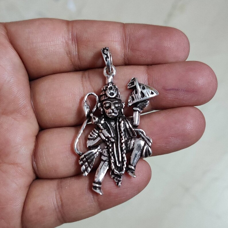 Hanuman Pendant Sterling Silver Pendant Hindu God Amulet Etsy