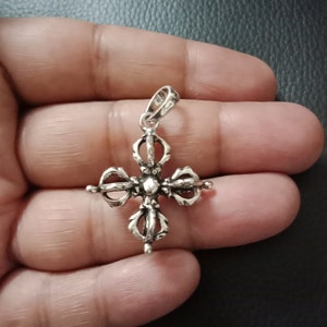 Sterling Silver pendant, Vajra Dorje Thunderbolt Charm Pendant, Buddhist Hindu Symbol, Nepal Jewelry, Yoga Jewelry, Protection Amulet