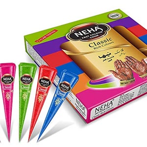 12 color henna cones, (2cones of each colour), color tattoo kit, Temporary body Ink, Hina, Mehendi Mehandi, Art, DIY, Party Tattoos, Neha