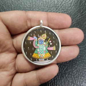 Shri Nath ji Pendant, Hand painted Shri nath ji, Sterling Silver, Shree Nath Ji, Miniature Painting, 92.5% Sterling Silver, Krishna pendant