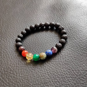 Pulsera de 7 chakras, pulsera de roca de lava, pulsera de piedras preciosas de chakra, pulsera de roca de lava, pulsera de aceite esencial, pulsera de cuentas de lava, cuidado personal
