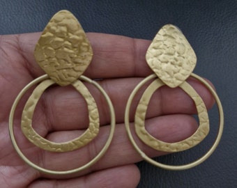 hammered Drop Earrings, Brass Leaf Earrings, Large Earrings, Hammered Lightweight Earrings, Geometric Earrings, Circle earrings