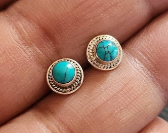 Turquoise stud earrings, Turquoise earrings, Sterling silver, stone earrings, gift for her, 925 earrings,