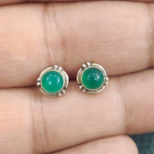 Green onyx stud earrings, cartilage earrings, Sterling silver, tragus, stone earrings, gift for her