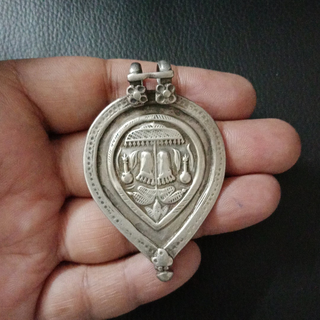 1970s Vishnu Footprint Pendant, Sterling Silver 925, Rajasthan Tribal