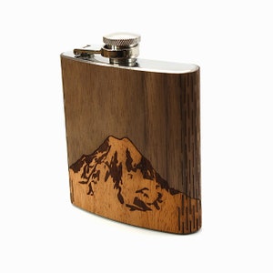 6 oz. Wooden Hip Flask (Mt. Rainier in Mahogany & Black Walnut)