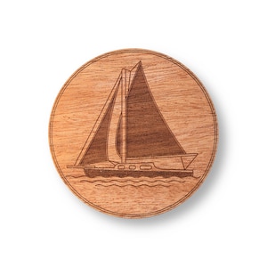4&quot; Wood Coasters (Sailboat in Mahogany) 4-Pack