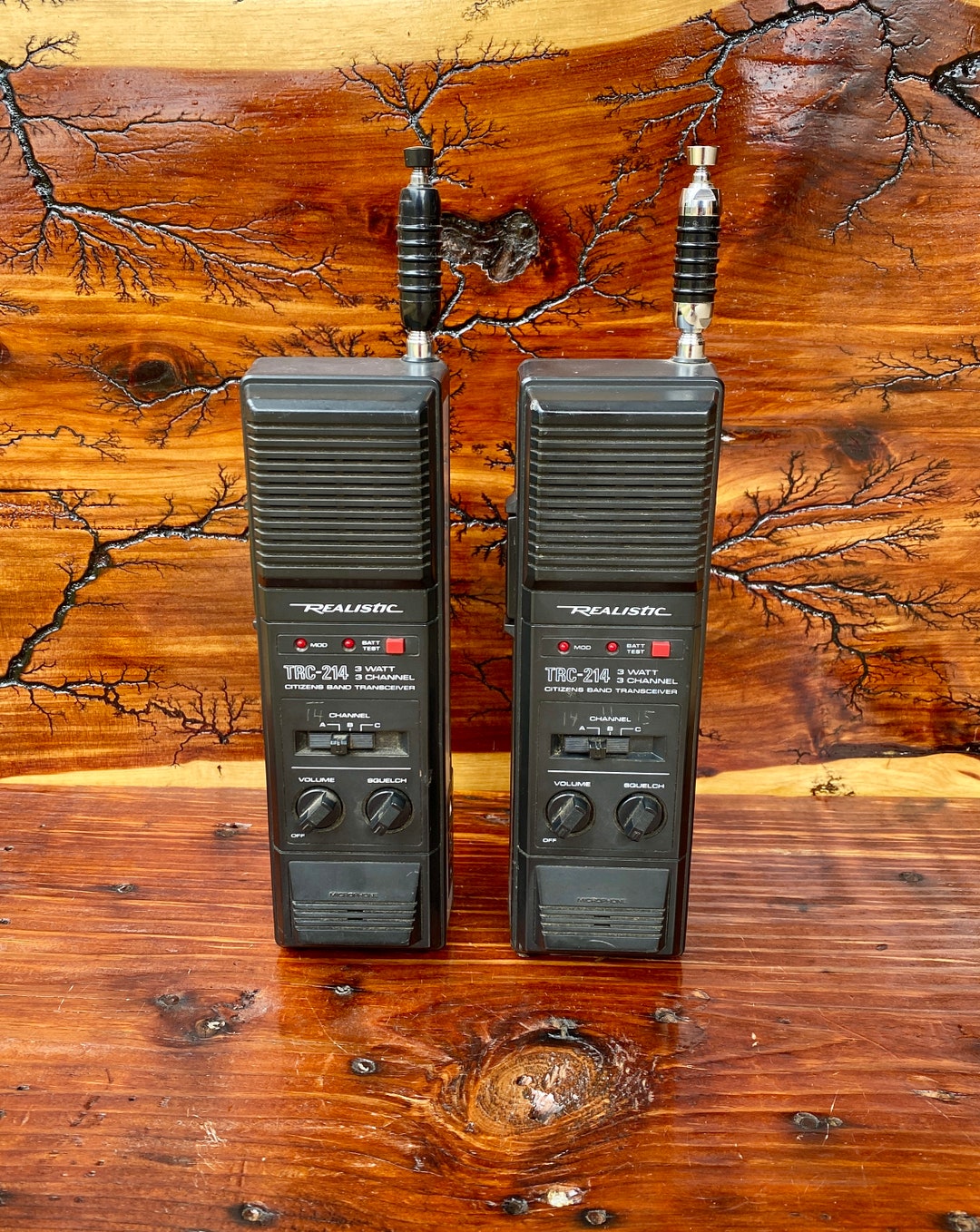 Pair of Authentic 1980s Radio Shack Realistic TRC214 Walkie Talkies in