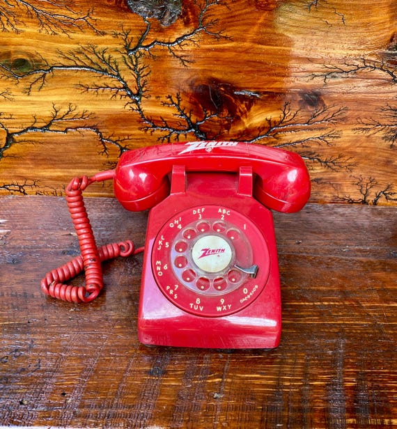 Vintage Red Rotary Dial Telephone - Mid-century Zenith Desk Phone