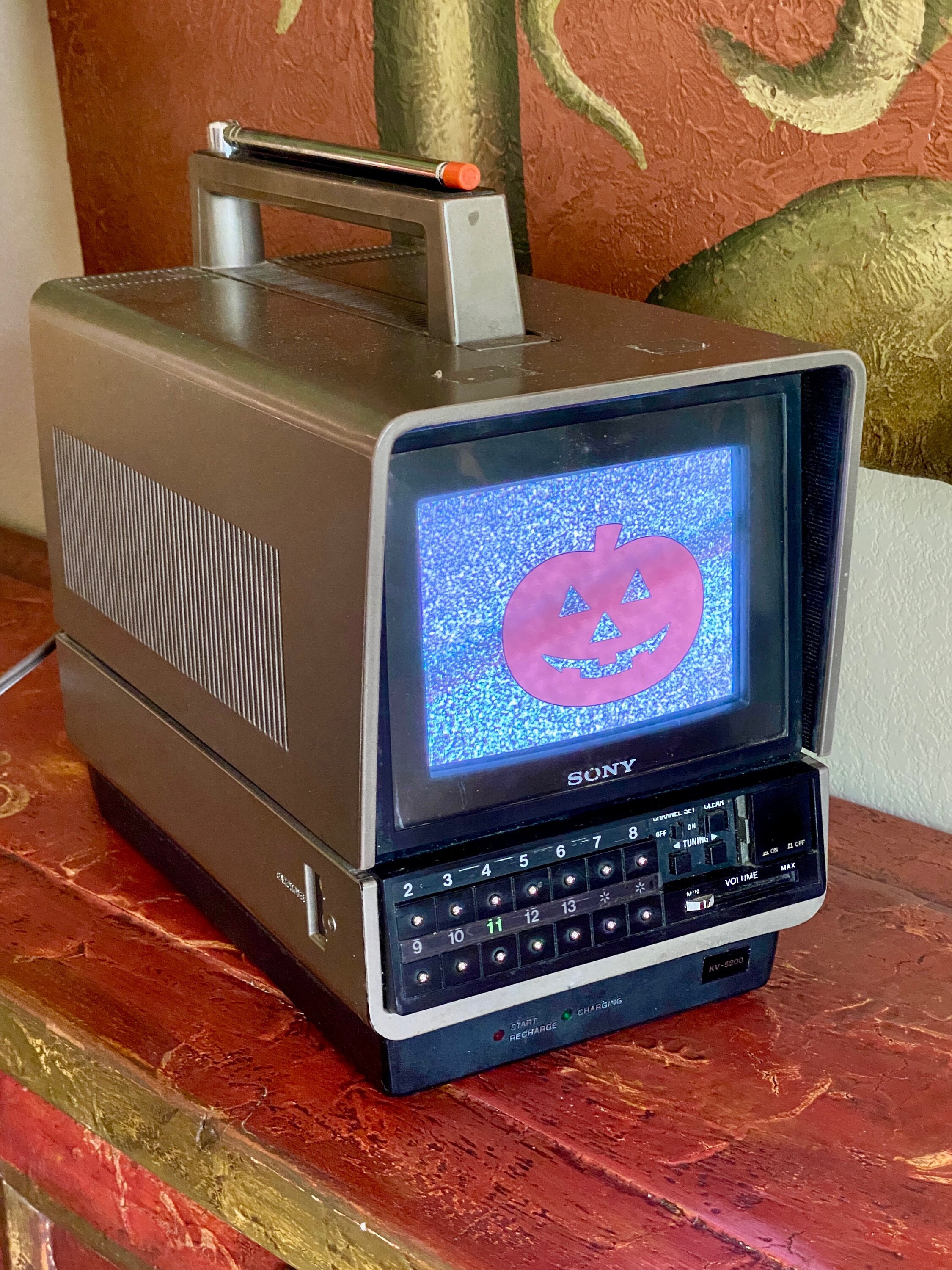 Halloween Themed 1979 Silver & Black Sony Trinitron Portable