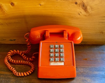 Authentic 1970s Atomic Orange ITT Touch Tone Telephone - Tabletop Model - Works Great!