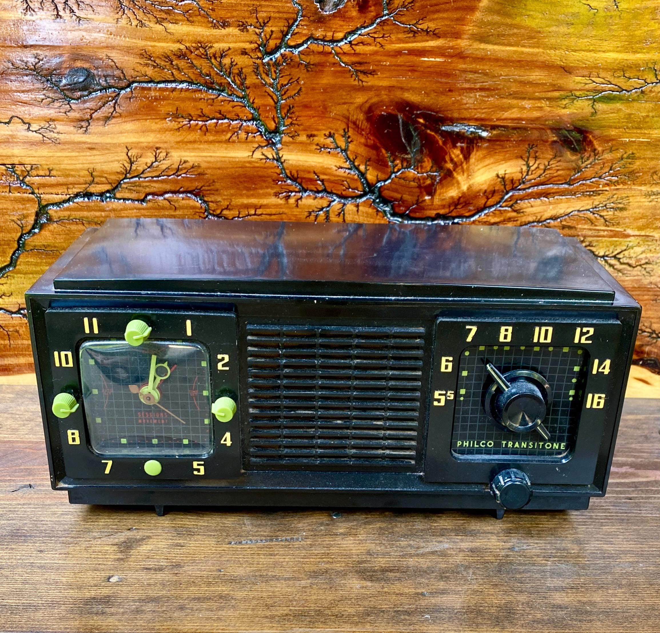 vintage 60s RIGHT ON 置物 ビンテージ ブラック 70s Vintage 1954 Philco Transitone B710 Atomic Clock Radio Black