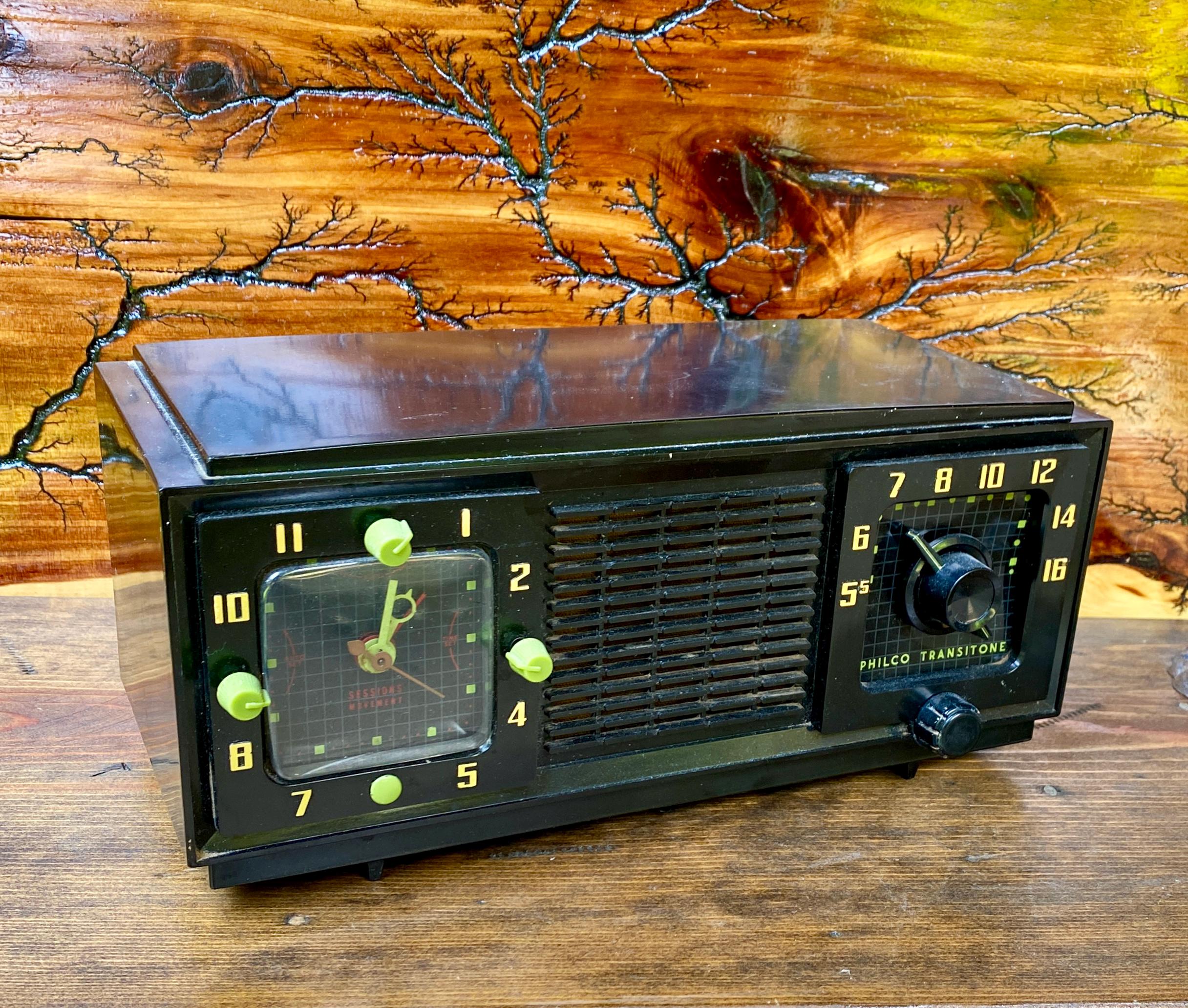 Vintage 1954 Philco Transitone B710 Atomic Clock Radio Black