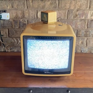 Vintage Yellow Quasar Gaming Color Television With Swivel Stand And Mini TV Remote Control - 12&quot; Screen