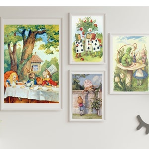 Conjunto de 16 ilustraciones originales vintage - Alicia en el país de las maravillas - Impresiones de descarga digital instantánea