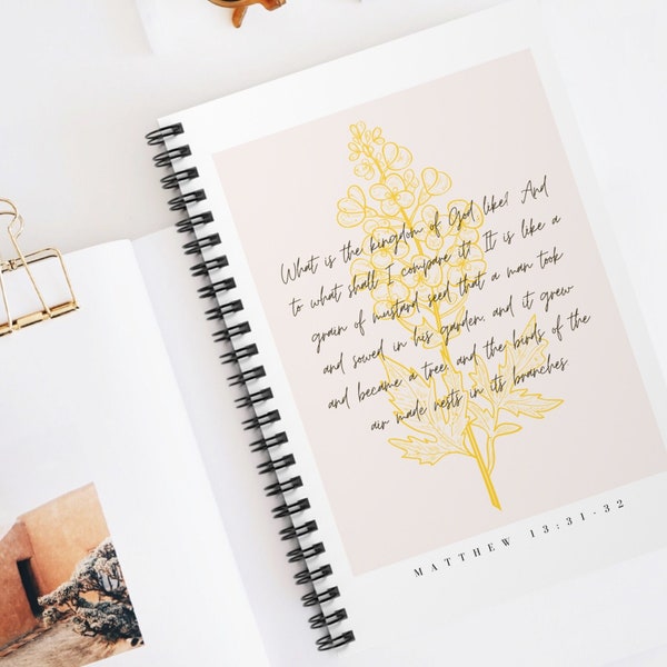 Christian Spiral Journal Notebook for Women | Dainty Design | Parable of the Grain of Mustard